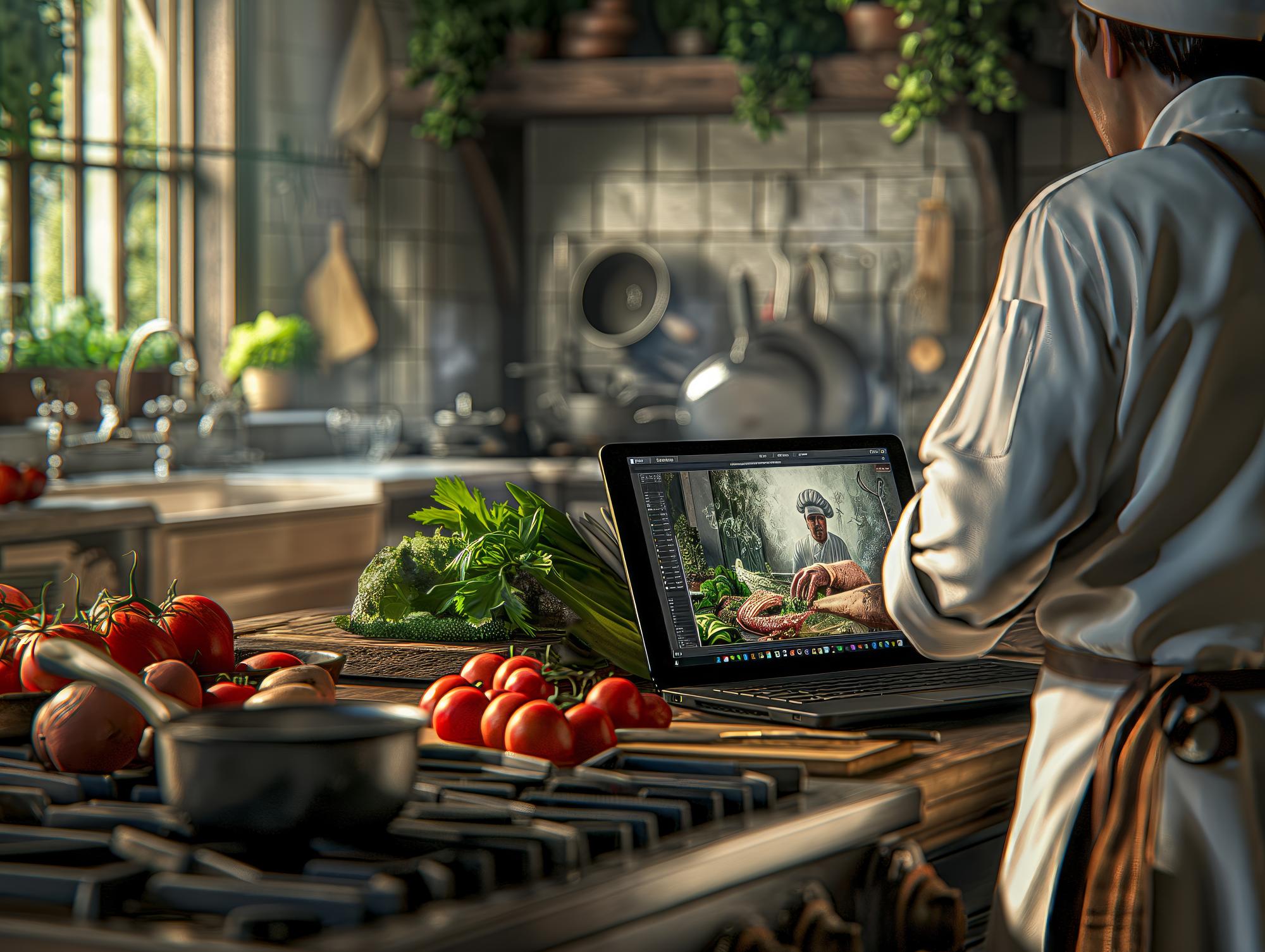 Set di utensili professionali e schermo con lezione